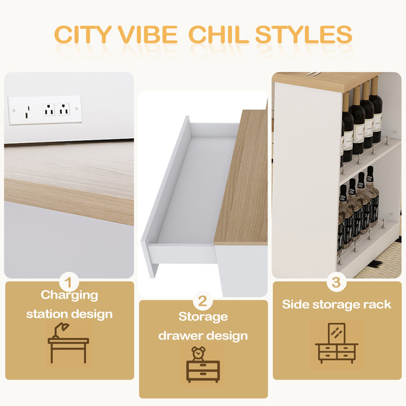 Îlot de cuisine extensible de 80 pouces avec table de salle à manger, chariot de rangement mobile avec armoire, Blanc