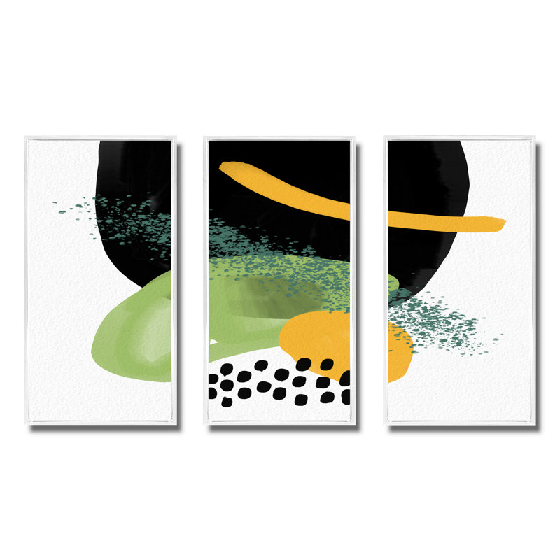 Minimal Retro Abstracts I - ensemble d'art moderne sur toile encadrée moderne de 3, H 28 po x l 36 po x P 1 po, Blanc