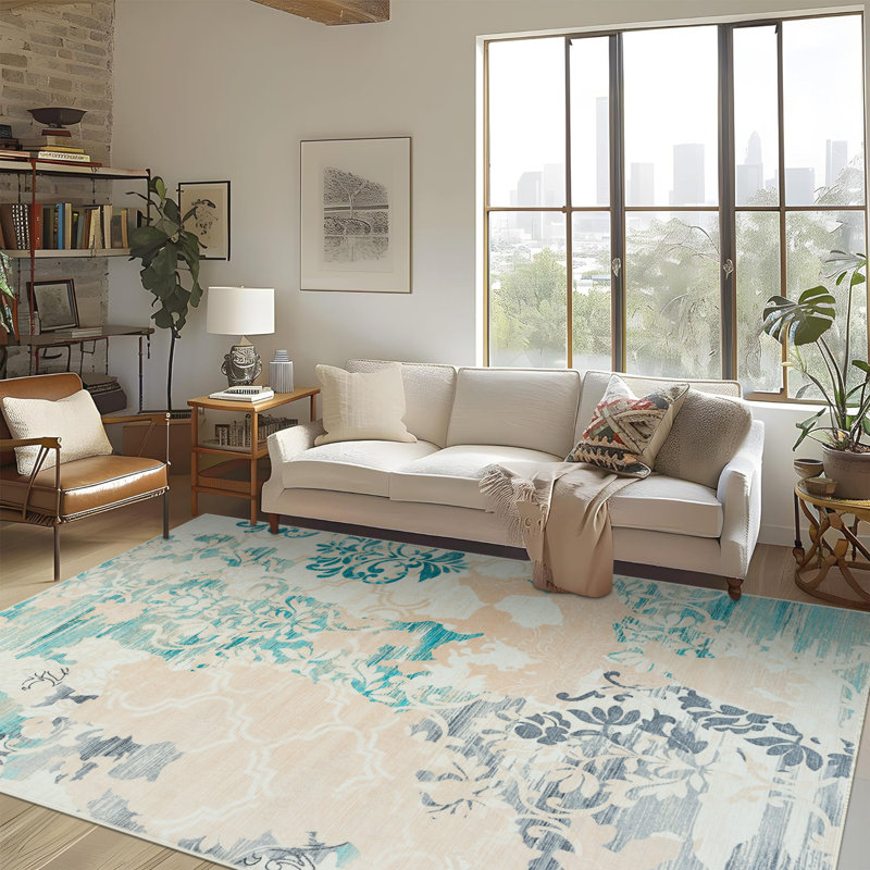 Large Living Room Area Rug Soft Abstract Farmhouse Rugs For Bedroom Under Dining Table, Rectangle 5' x 8'