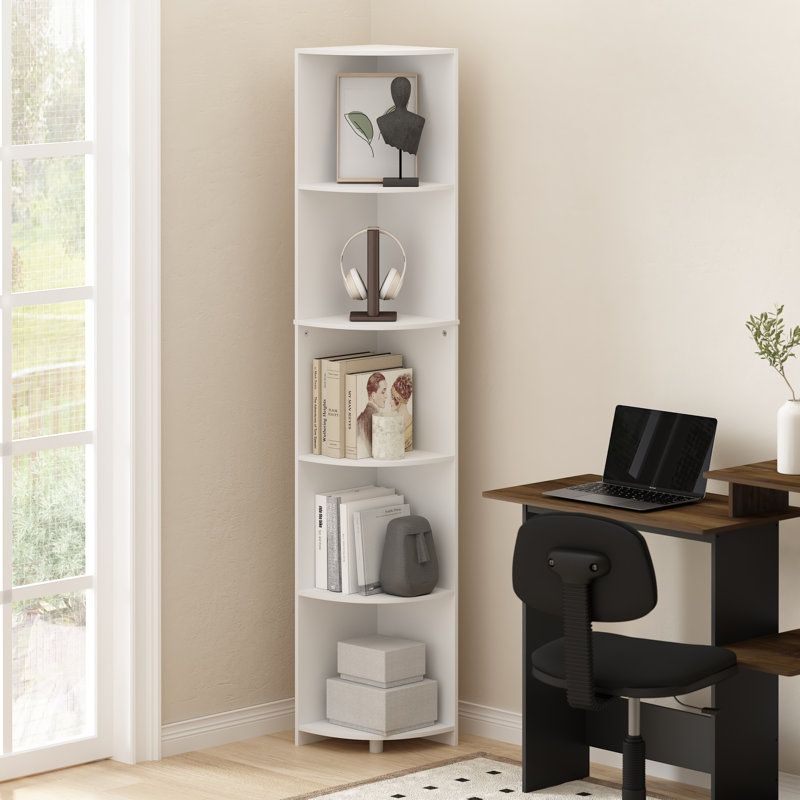 Sharee 5-Tier Corner Shelf Bookcase, Bookshelf, White