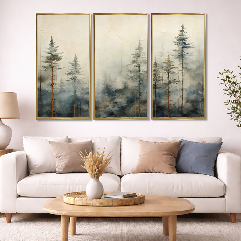 Forêt d'art de pin Minimalisme, Cadre flottant doré, H 40 po x l 60 po x P 1 po