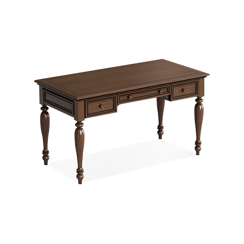 Bureau rectangulaire à 3 tiroirs en bois massif brun noisette