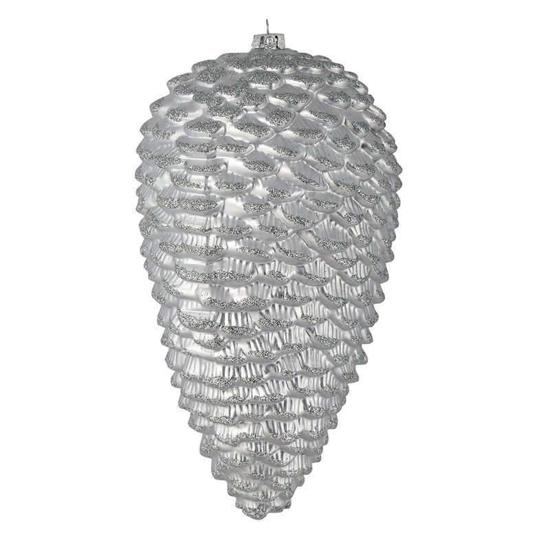 Ornement de Noël mat en forme de pomme de pin scintillante mat, Argent