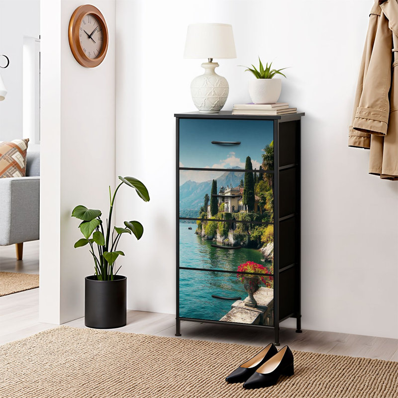4 Drawer Dresser for Bedroom, Narrow Chest of Drawers, Wooden Top and Study Iron Frame 18"x37.5"-(WxH)