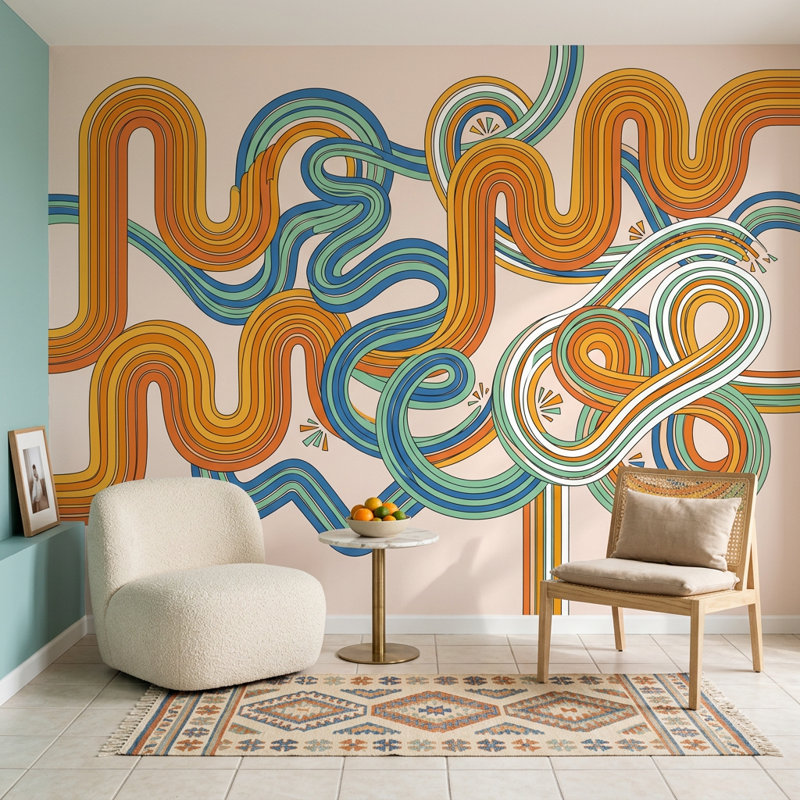 Décoration murale amovible Mid Mid Century Modern, Peler et coller, 200 po x 120 po