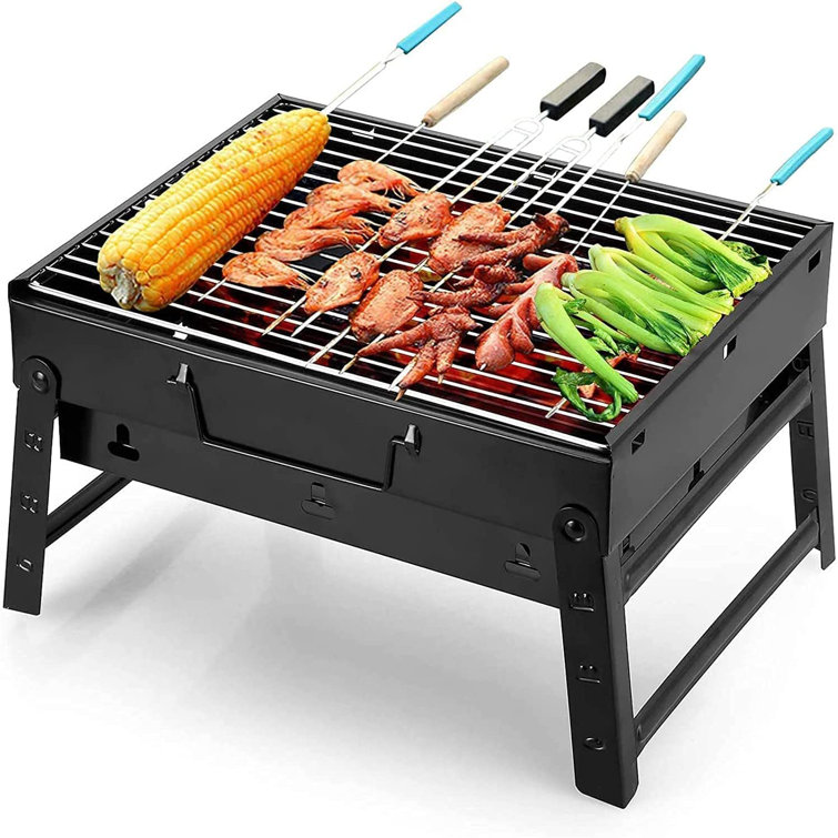 Gymax Heavy Duty Cast Iron Charcoal Grill Tabletop BBQ Grill Stove for Camping Picnic