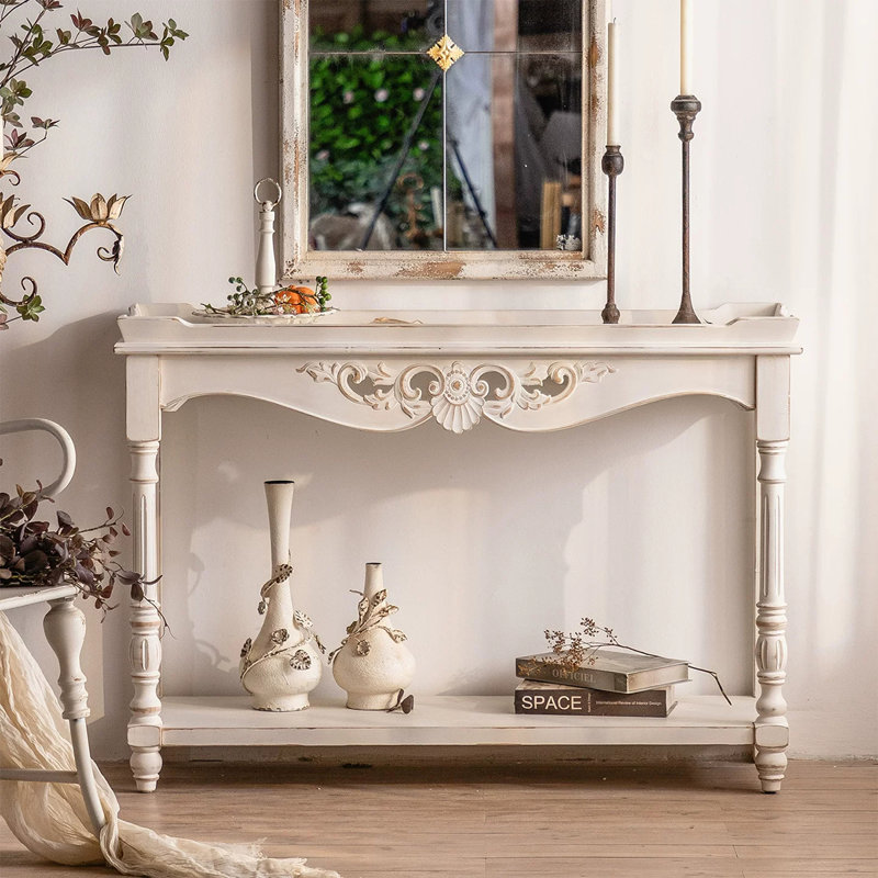 Console blanche en bois massif