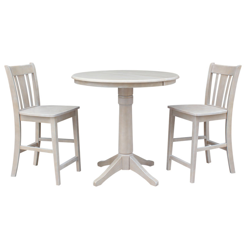 Counter Height Extendable Rubberwood Solid Wood Dining Set, 3, Washed Grey Taupe