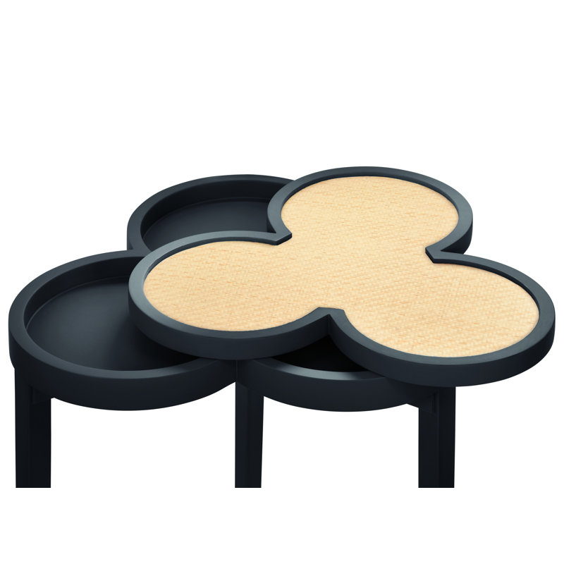 Clover Cigar Table With Reversible Lacquer And Natural Grasscloth Top In Matte Green Lacquer, Matte Navy