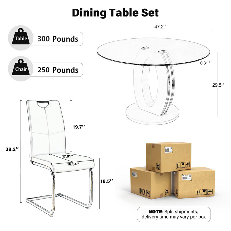 Ensemble de table de salle à manger haute brillance pour 4 à 6 personnes, Blanc / Doré, 5, Blanc / Doré