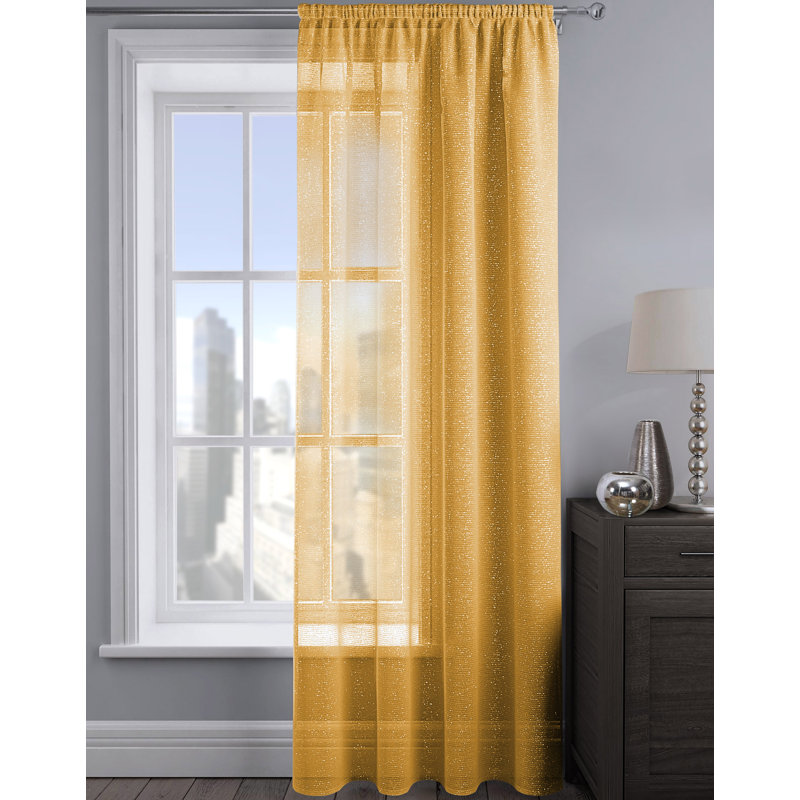 Pinchas Semi Sheer Curtain Single Panel, 54cm Width x 72cm Drop, Yellow