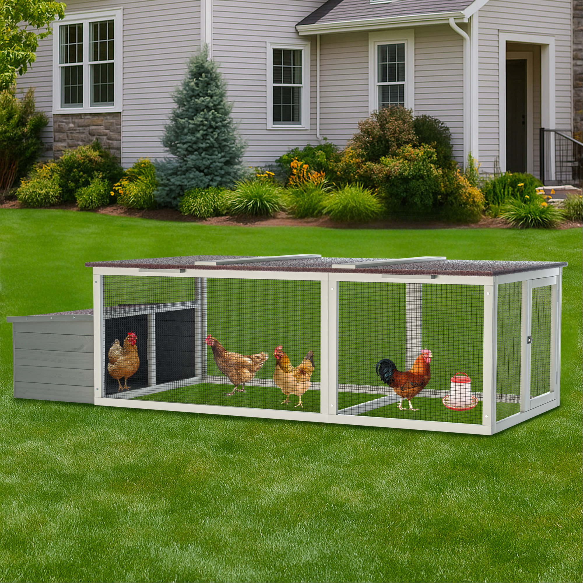 Large 160-Inch Wooden Backyard Hen Chicken Coop Enclosure W/ Nest Box & Run (SAK96451)
