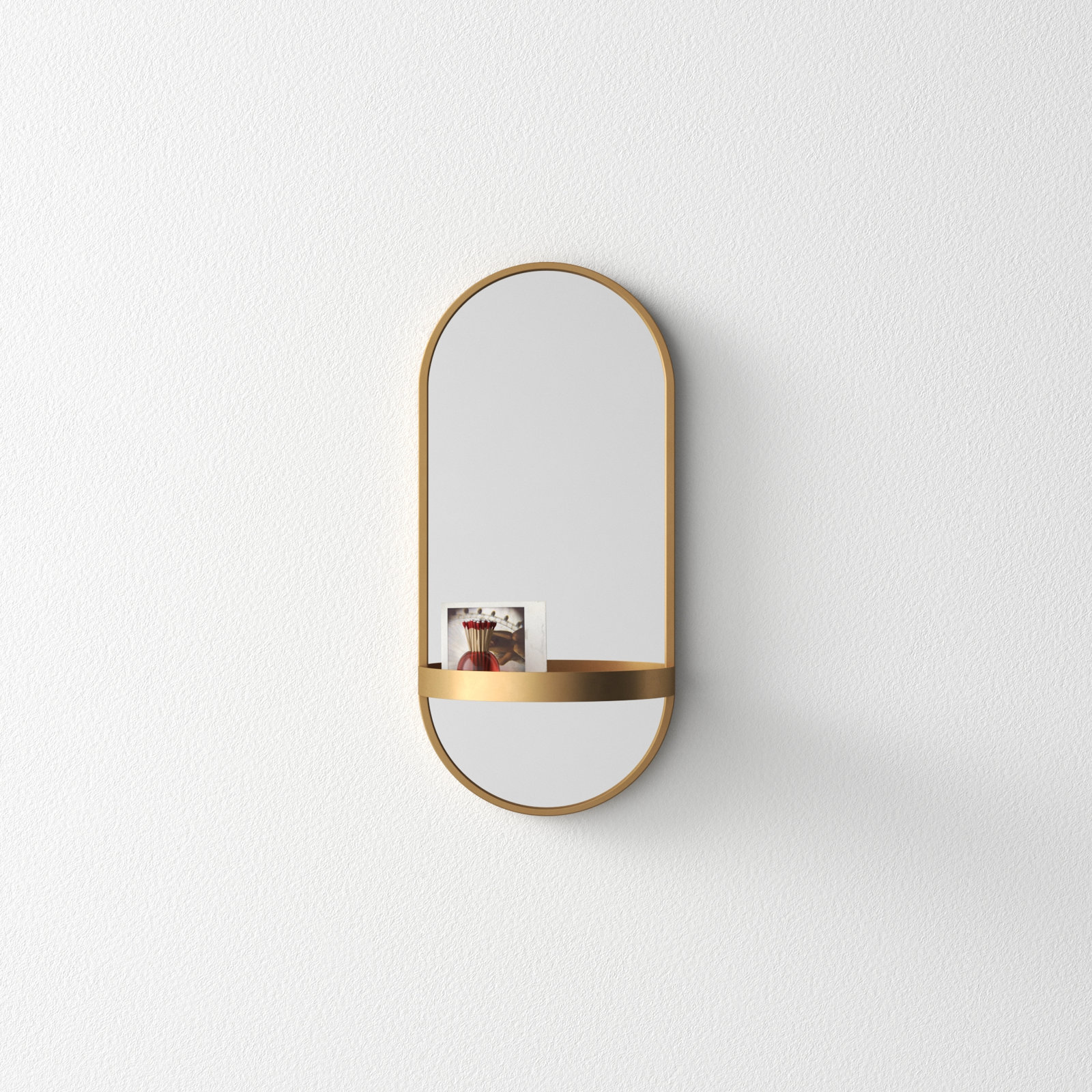 Lumi Metal Flat Mirror with Shelves, Gold, 24.2" H x 11.25" W