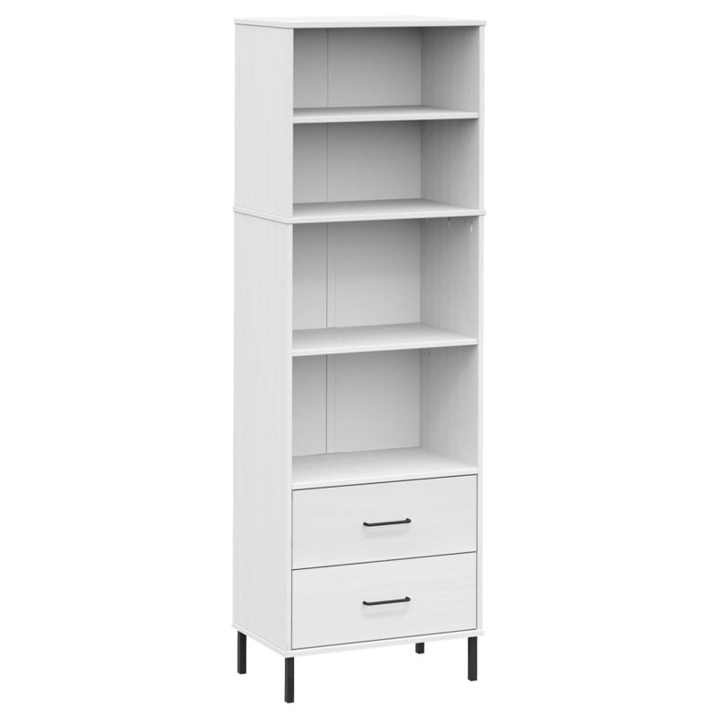 Bookshelf Book Cabinet with 2 Drawers Storage Cabinet OSLO Solid Wood, White