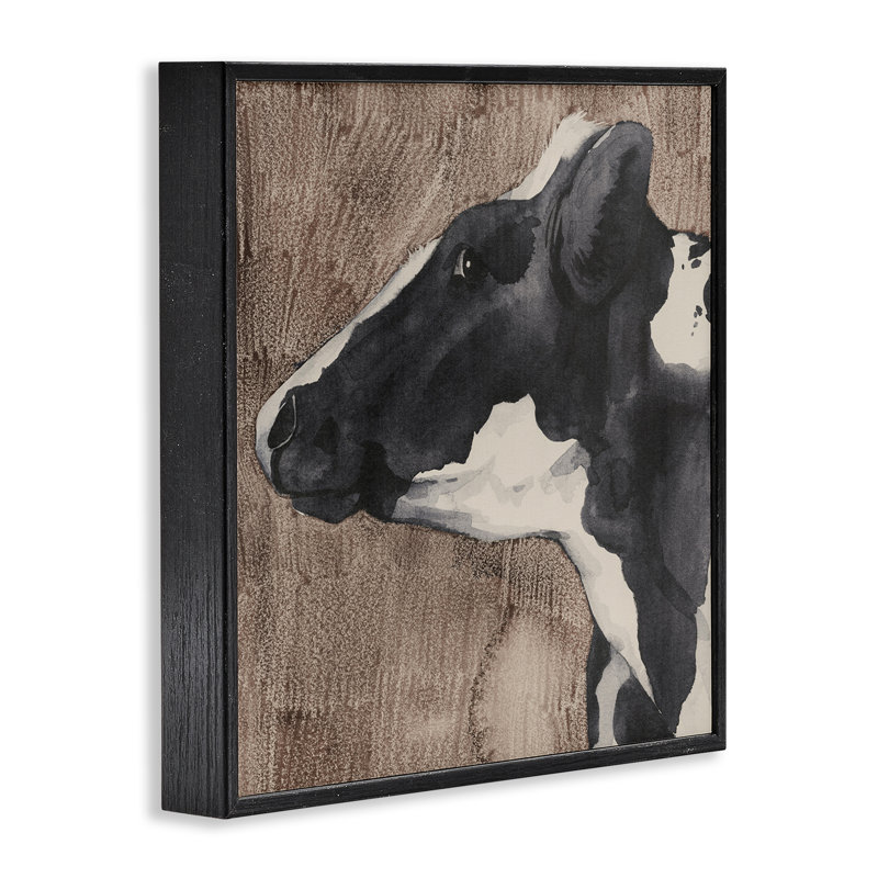 Vache rustique regardant à gauche, estampe numérique par Grace Popp, H 12 po x l 12 po, Giclée encadrée noir minuit