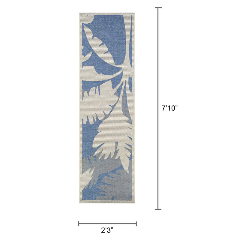 Waddington Floral Ivory Sapphire Blue Indooor Outdoor Runner Rug, Runner 2'3" x 7'10