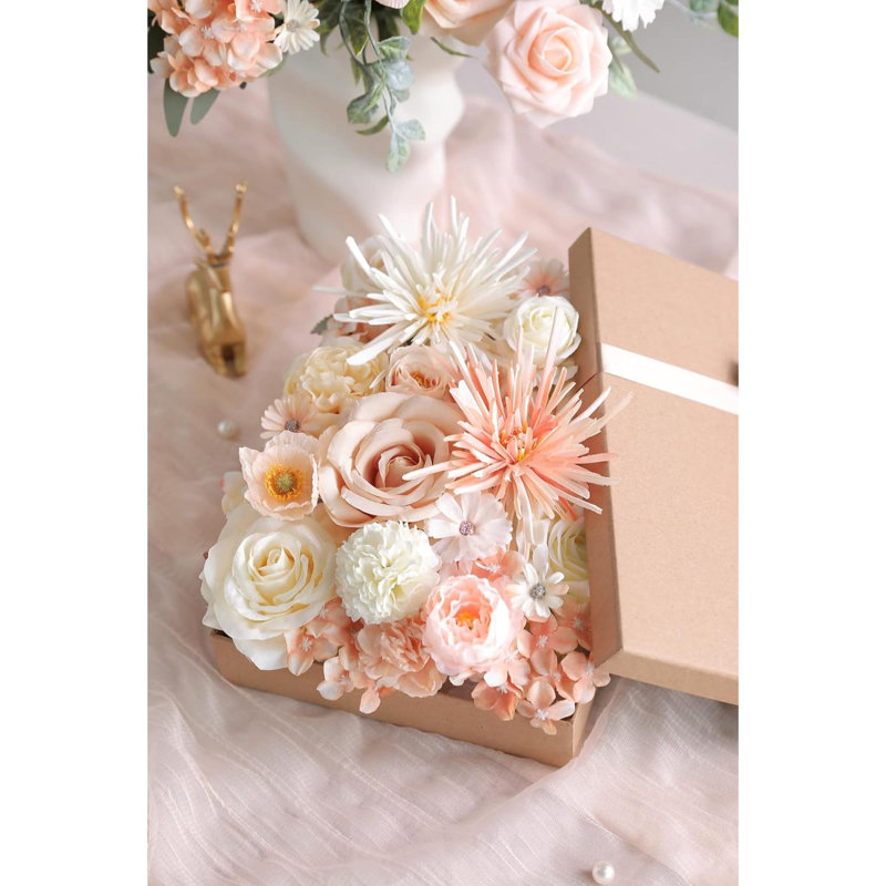 Ensemble de boîte à fleurs artificielles Faux fleurs en vrac Feuille de fleurs avec tiges Arrangements pour bricolage Bouquets de mariage Fêtes de table Centres de table Décorations d'intérieur intérieur extérieur