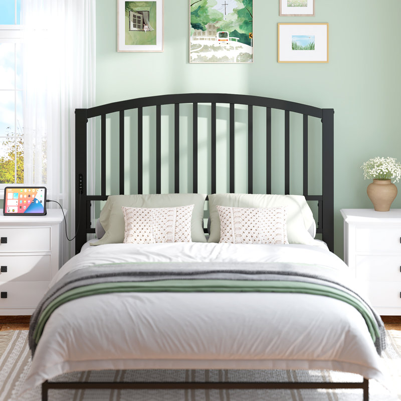 Arch Slats Metal Headboard, Full, Black
