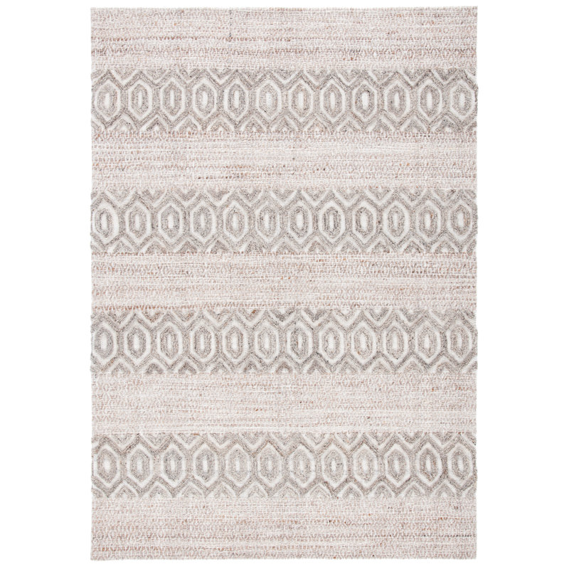 Tapis en laine / coton tissé à la main Natura en ivoire / beige, Rectangle 5 pi x 8 pi