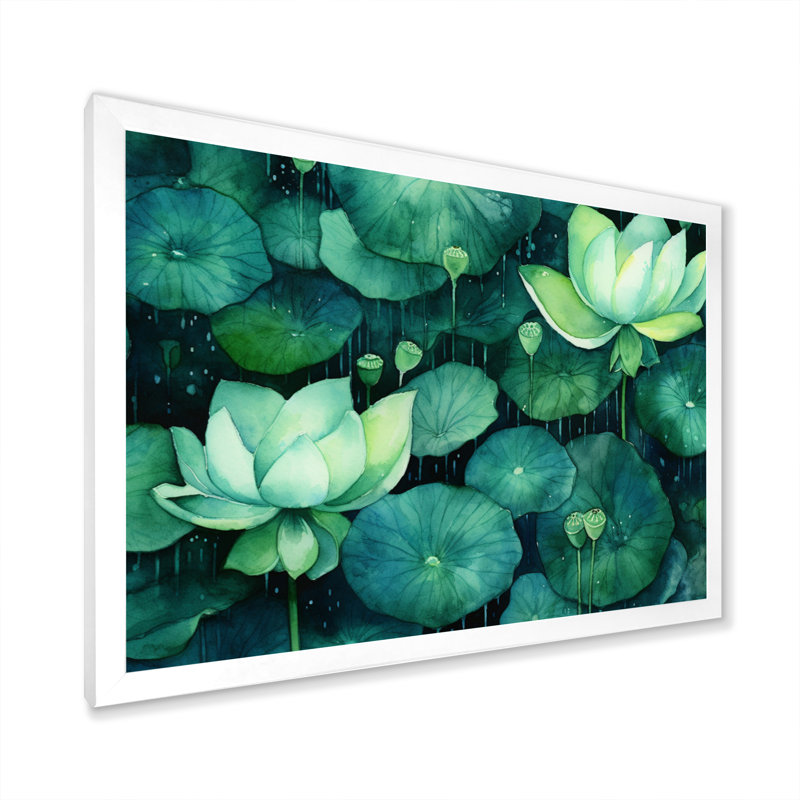 Green Lotus Pond II, reproduction d'art sur toile, H 16 po x l 32 po x P 1 po, Cadre simple blanc