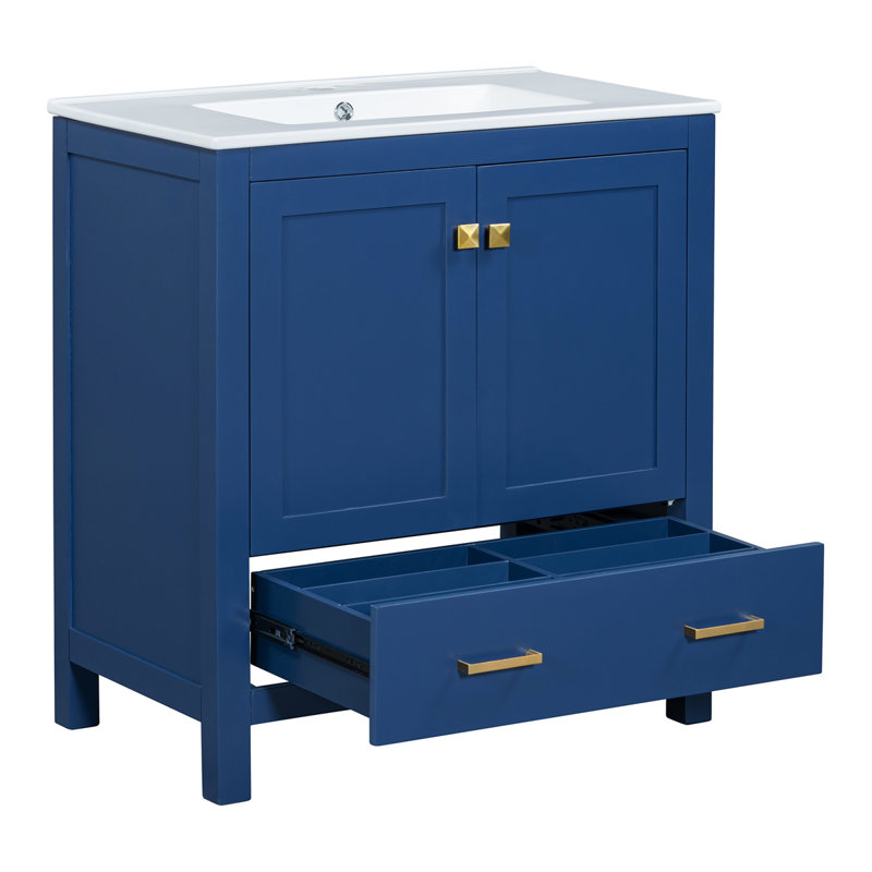 Meuble-lavabo pour salle de bain avec meuble-lavabo simple, Bleu, Or