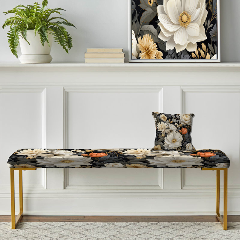 Urban Bohemian Poppies Pattern - Floral Upholstered Gold Bench