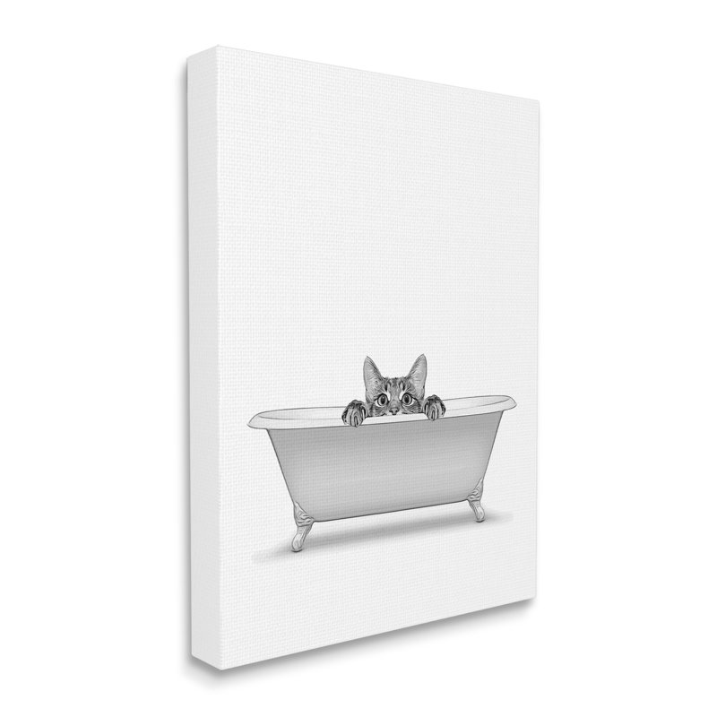 «Cat Peeking Bathroom Tub On», impression, H 20 po x l 16 po x P 1,5 po