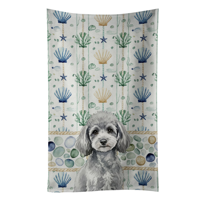 Serviette de cuisine blanche en verre de mer à épagneul tibétain blanc, Jouet caniche argenté