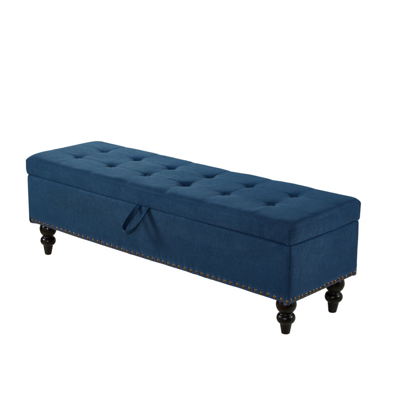 Banc de lit 59 po avec tissu de rangement, Bleu