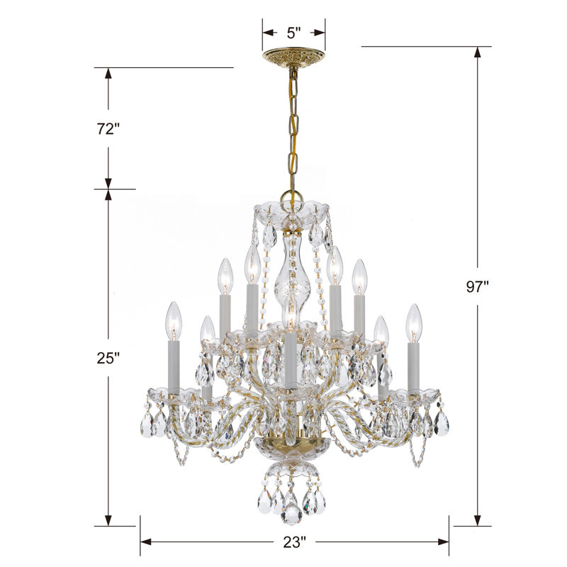 Hetrick 10 - Light Candle Style Classic / Traditional Chandelier, Swarovski Spectra/Polished Brass