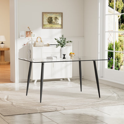 Modern Minimalist Tempered Glass Top Dining Table