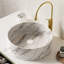 Lavabo rond en céramique blanche brillante avec motif de pierre pour la salle de bain, 14,36 po de largeur, une pièce, teinté, sans robinet ni armoire