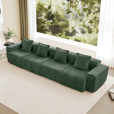 Upholstered Sofa, Soft Couch, Modular 4-Seat Sofa, Modern Sofa Couch with Throw Pillows