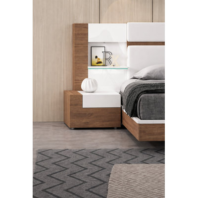 Contemporary Wood Nightstand with White Drawer
