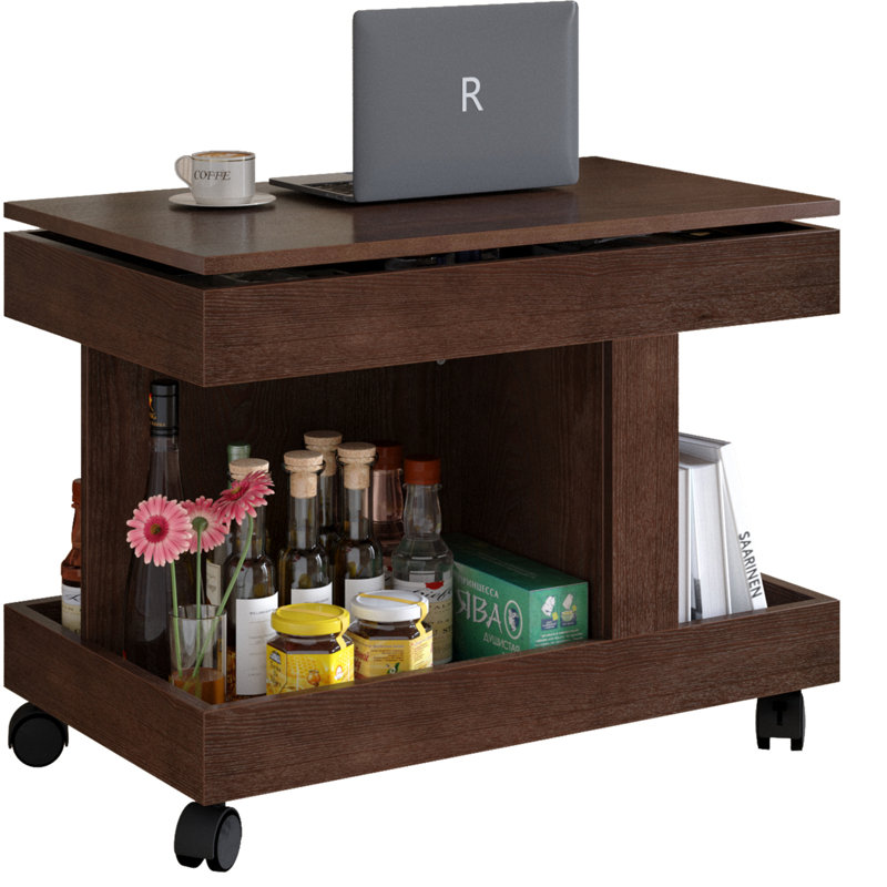 Petite table basse avec roulettes, table d'appoint multifonctionnelle rotative à 360 °, table de bout roulante avec compartiment de rangement, table de chevet mobile pour le salon, la chambre et le mobilier de maison