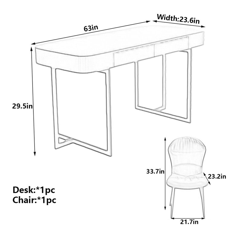 Bureau d'ordinateur, H 29,5 po x l 63 po x P 23,6 po