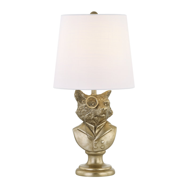 Lampe de table 20 "en résine de renard doré avec abat-jour monocoque et lin