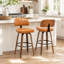 Tabourets de comptoir pivotants rembourrés en cuir de polyuréthane de style Mid-Century avec dossier courbé en bois-984185780-984185778