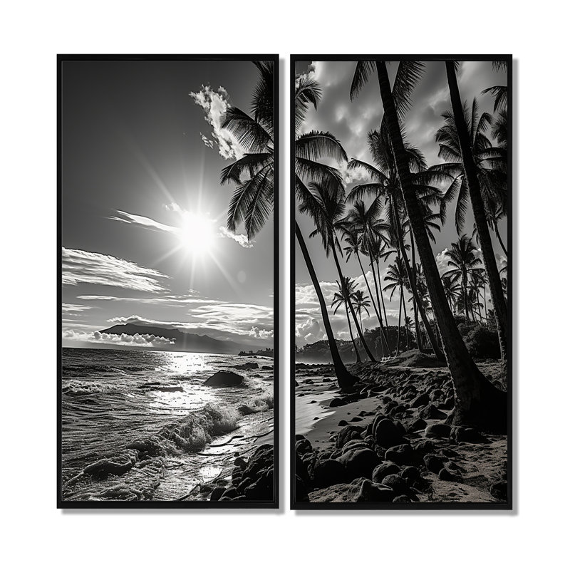 Hawaï noir et ombres blanches d'Aloha II - art mural grand d'Hawaï, Impression encadrée flottante sans passe-partout, Noir