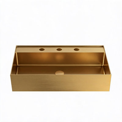 20 x 14 in. Integrated Bathroom Sink in Brushed Gold 304 Stainless Steel with Three Faucet Holes for Vanity Installation