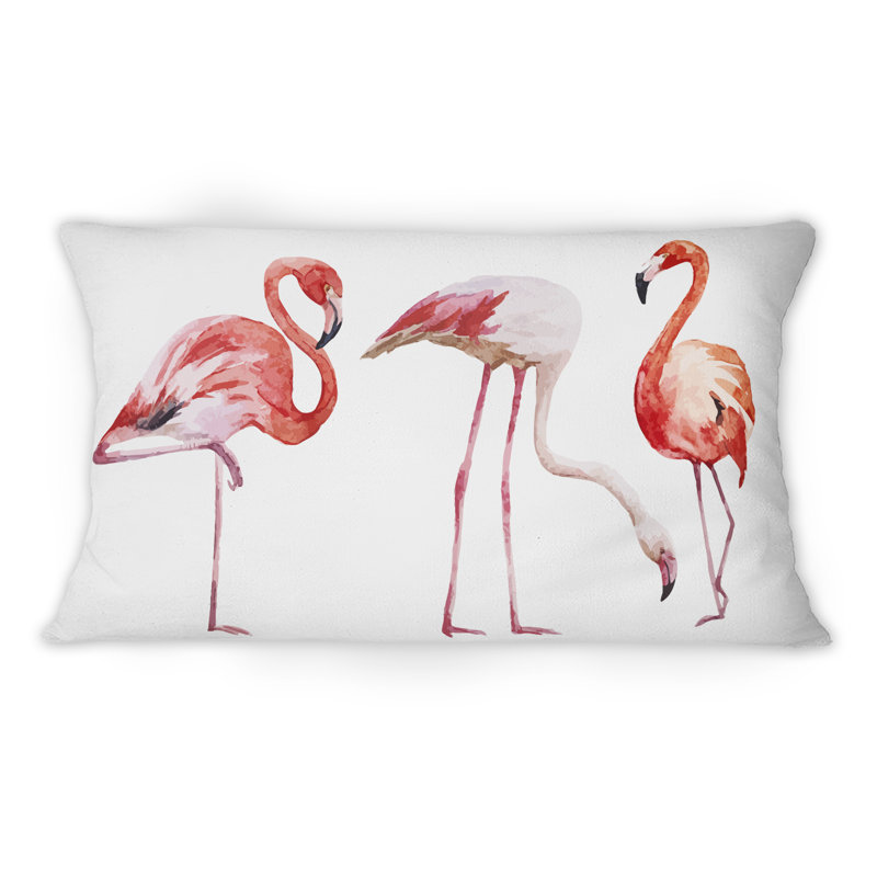 Coussin décoratif imprimé deux flamants roses sur fond blanc