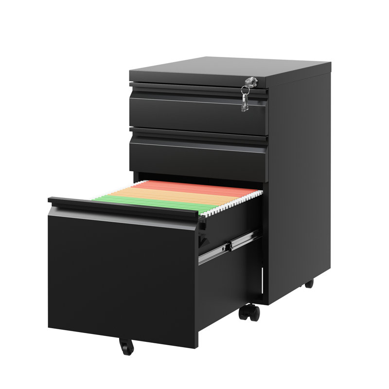Black Metal 3 Drawer Locking File Cabinet, Fully Assembled, Home Office Document Management, Robust Build Constructed Cabinet With Lock, Furniture, And