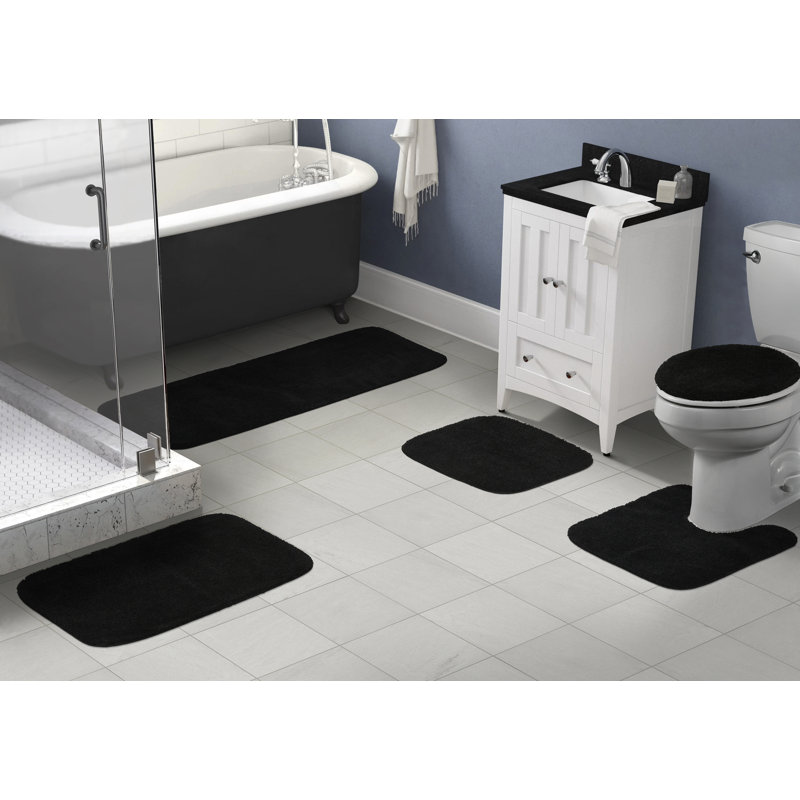 Mccluney Ultra Soft Traditional Nylon 5 Piece Bath Rug Set with Non-Slip Backing, Black