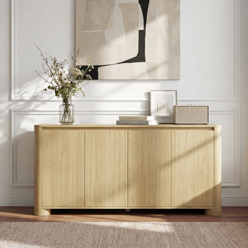 Hythe Transitional 4-Door Storage Sideboard With Adjustable Shelves & Quiet Soft-Close Hinges, Oak