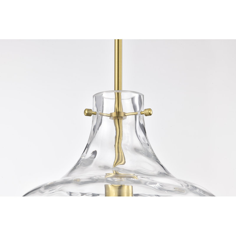 Clear Dimpled Glass Single Light Pendant Light - 12in - Brass