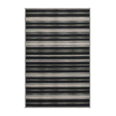 Washable Graphite Light Gray Striped Area Rug