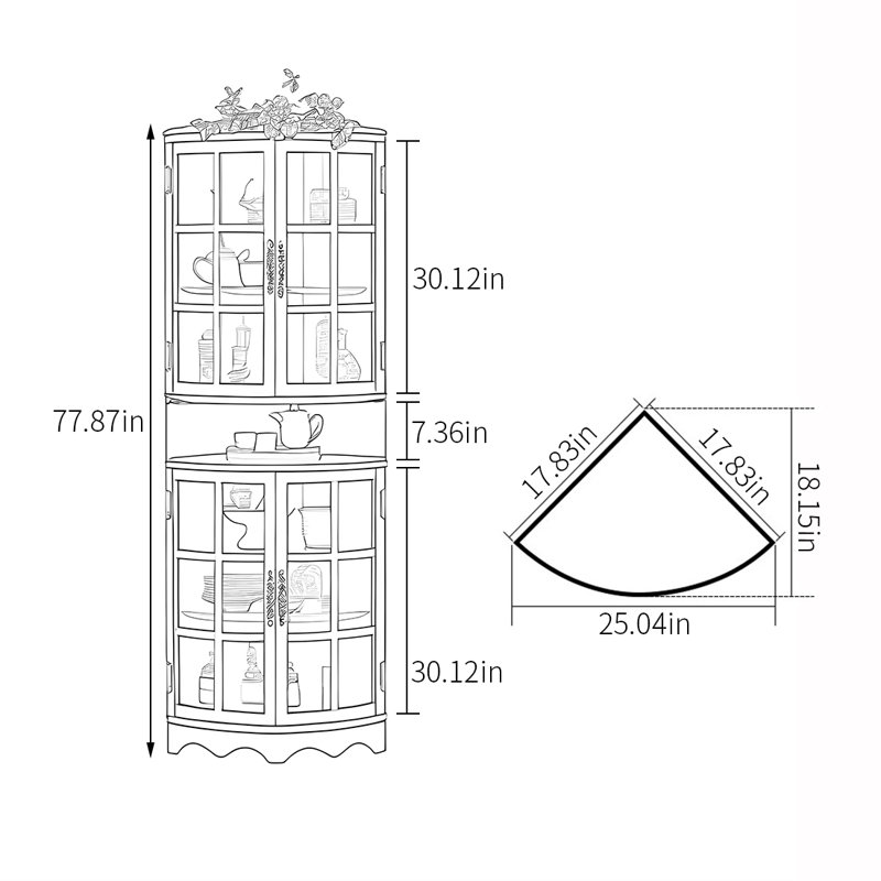 Bibliothèque d'angle en verre de style américain, Brun