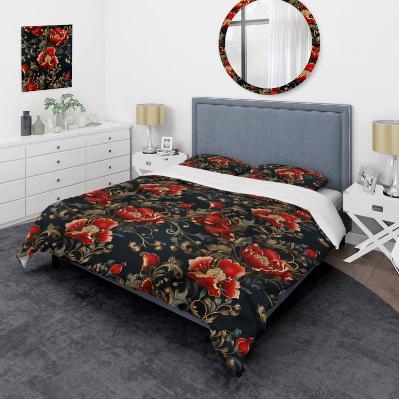 Imperial Opulence I - Ensemble de housse de couette à motif floral oriental - Microfibre de polyester