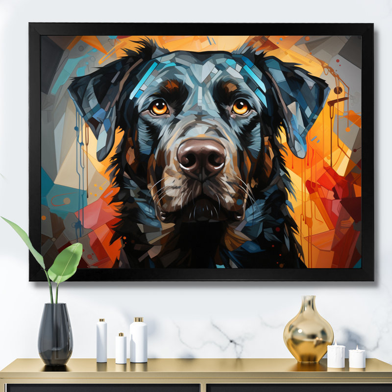 «Dog Inquisitive Canine Popart I», reproduction, Cadre simple noir, H 12 po x l 20 po x P 1 po