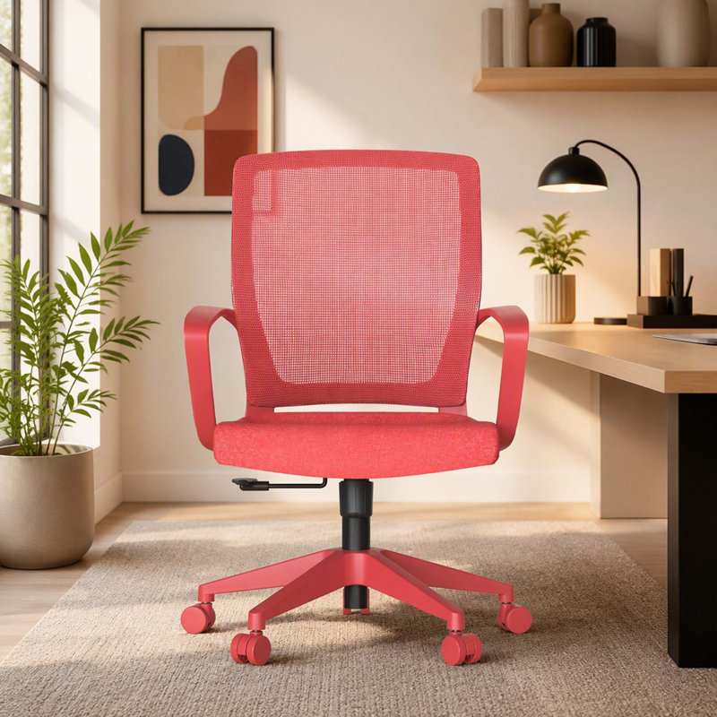 Chaise de bureau colorée 350LBS, bureau personnel, dossier en filet, assise confortable, accoudoir fixe, pivotant, chaise à hauteur réglable (rouge)